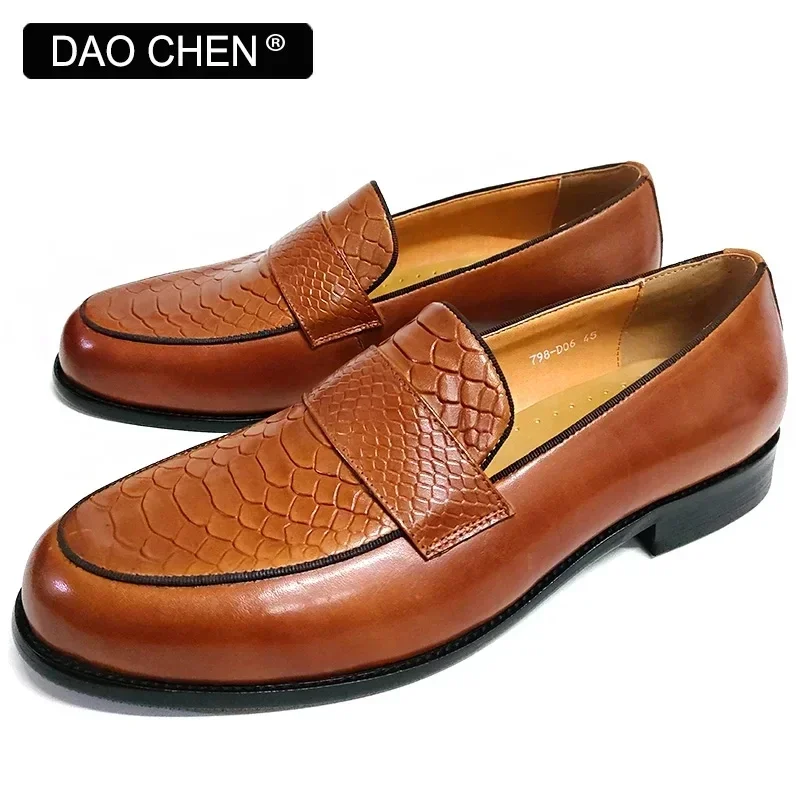 LUXURY BRAND MEN LOAFERS SHOES BROWN BLACK SNAKE PRINT CASUAL MEN DRESS SHOES OFFICE WEDDING PARTY LEATHER SHOES FOR MEN