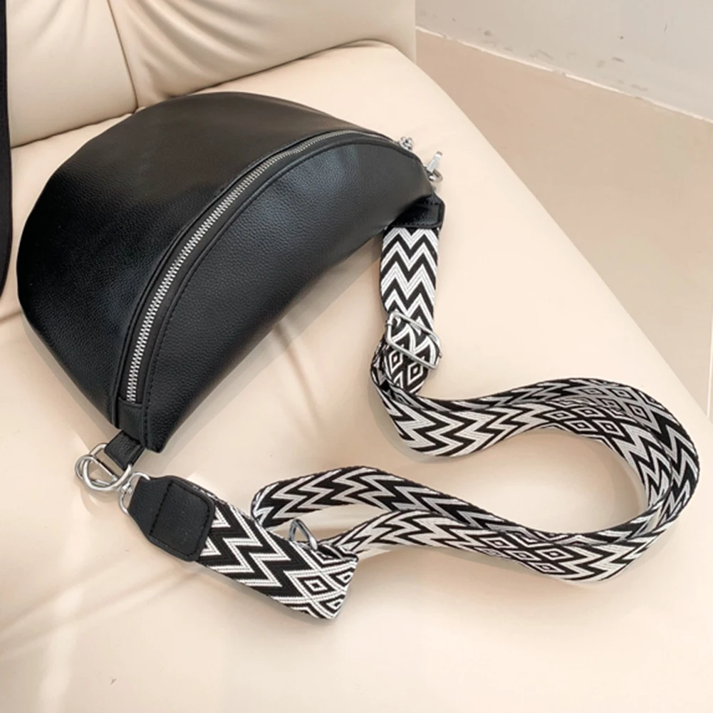 Fashion Fanny Pack Women Wide Jacquard Strap Bum Bag Leather Ladies Handbags Casual Solid Color Chest Bag Elegant Crossbody Bags