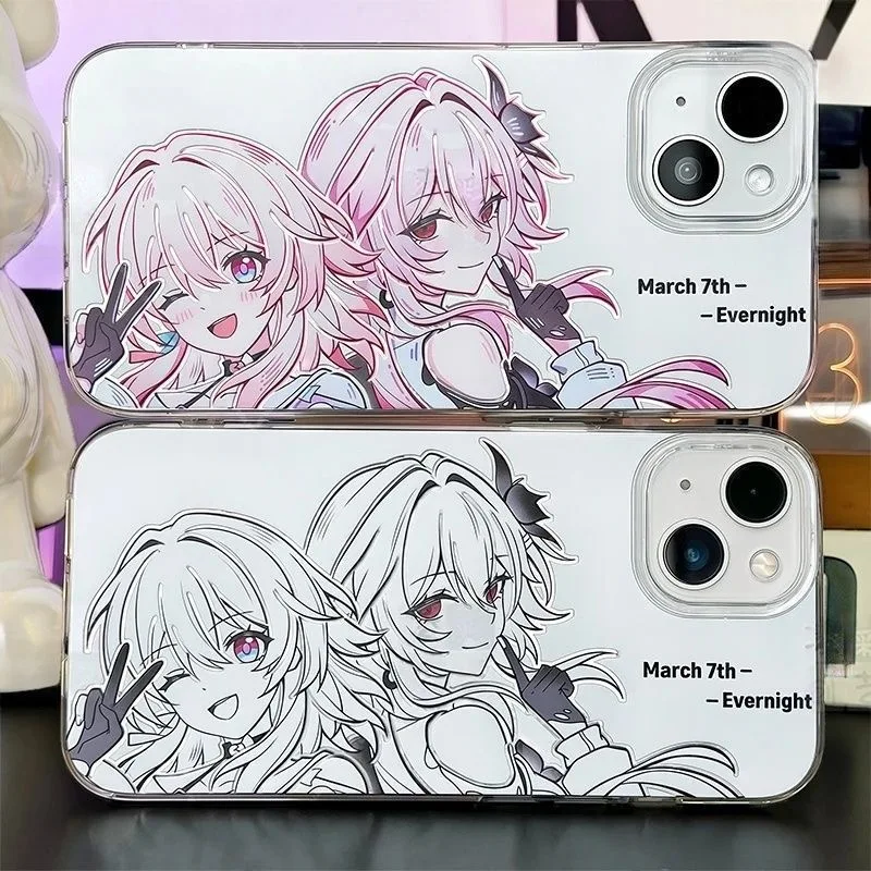 

luxury Honkai Star Rail March 7th Silver Soft Case protection for iPhone 11 12 13 14 15 16 plus 17 Pro Max XS XR X Hard Coque