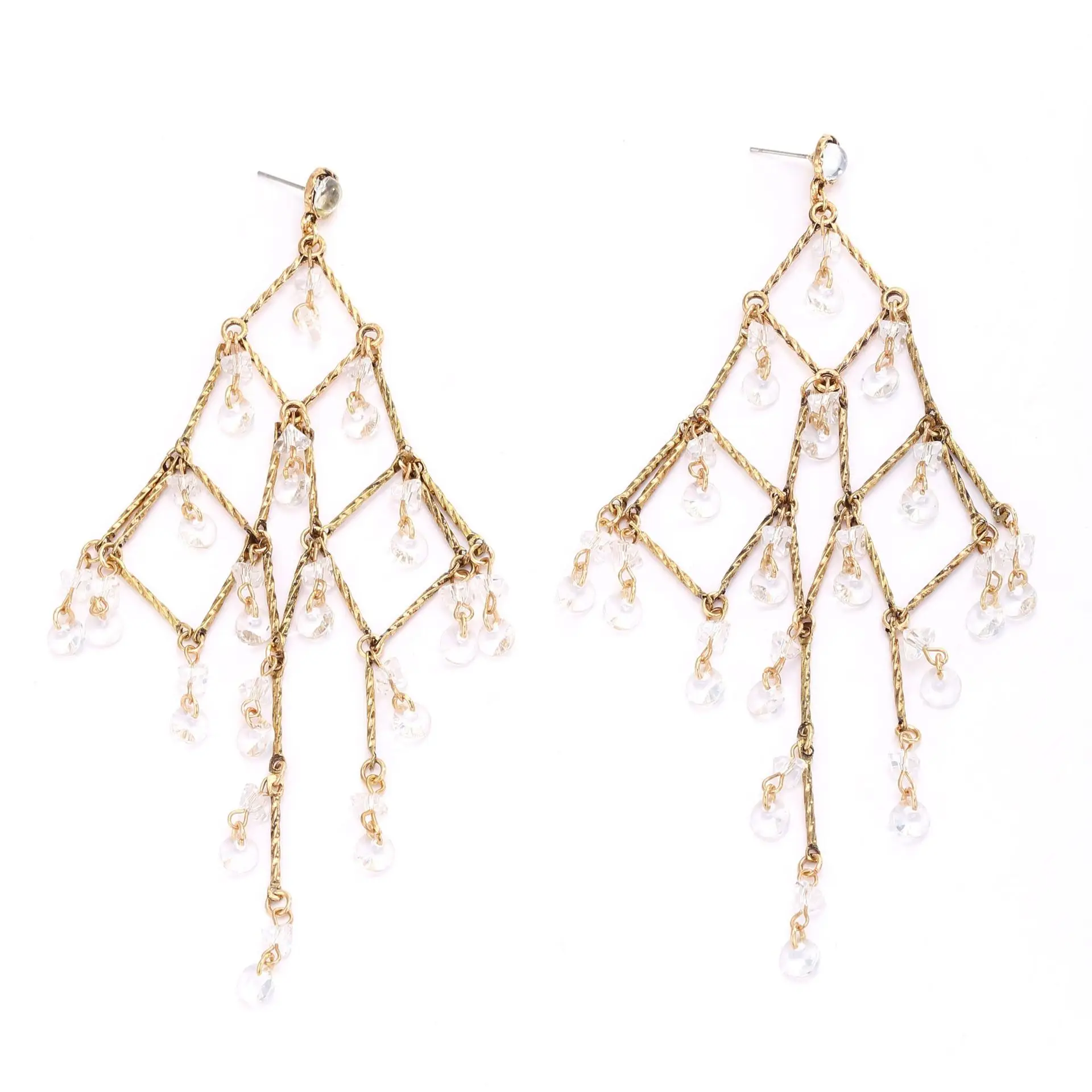 Vintage Gold Metallketten Quasten Ohrringe mit Klaren Kristallen für Damen, Lange Hängeohrringe, Statement-Schmuck Geschenke – Detail 3