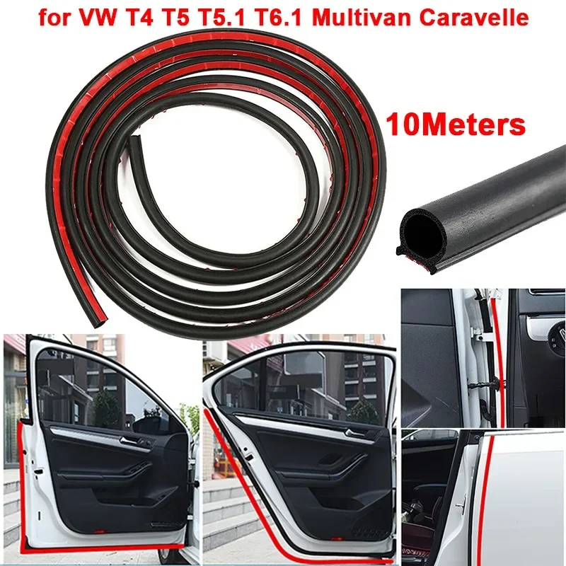 10meters D shape Car Side Door Sealant Strip Rubber Soundproof Seal Trim for VW T4 T5 T5.1 T6.1 Multivan Caravelle