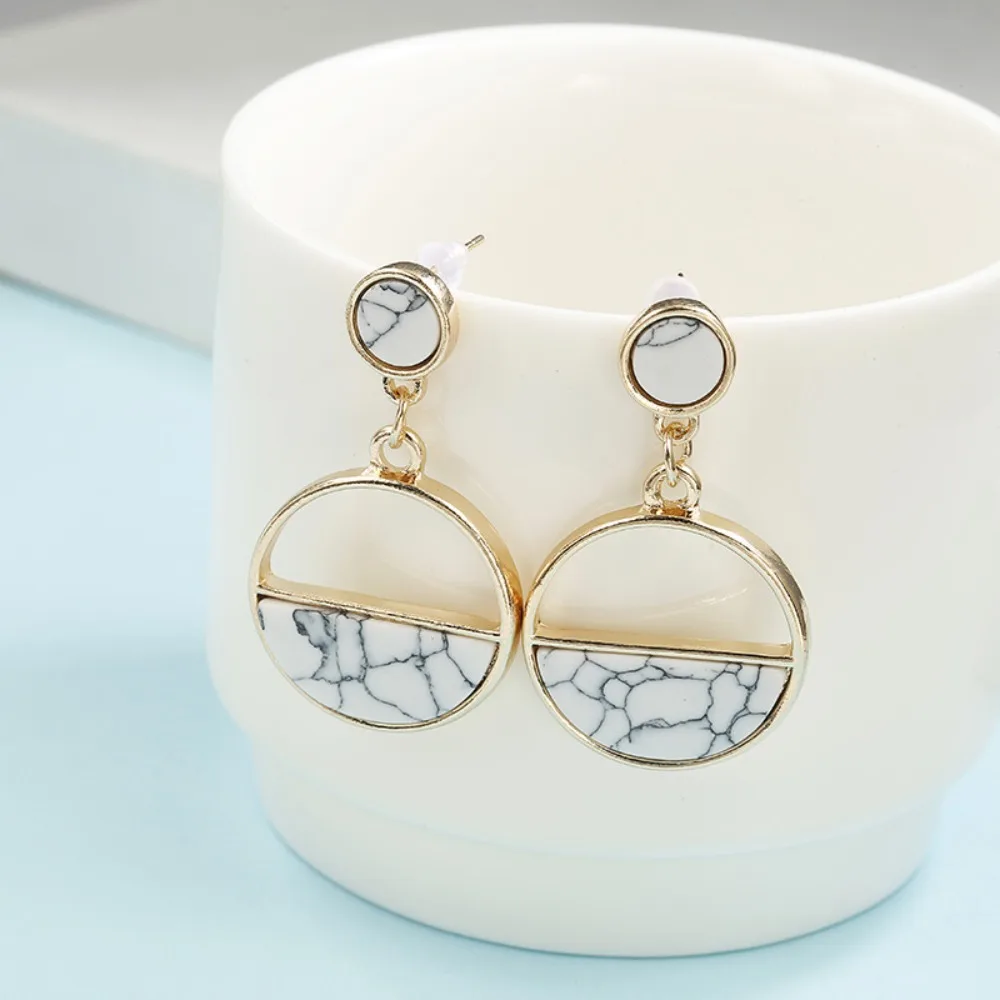 1pair Korean fashion black lapis lazuli circular earrings - elegant trendsetter cool style ear accessories