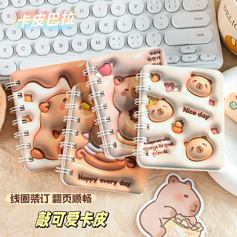 Mehr als 20 Farben Tragbares Mini A7 Puff Notizbuch 3D-Cover Panda Capybara Spiraljournal für Schüler 1/2/4 Stück für Schule und Büro – Detail 5