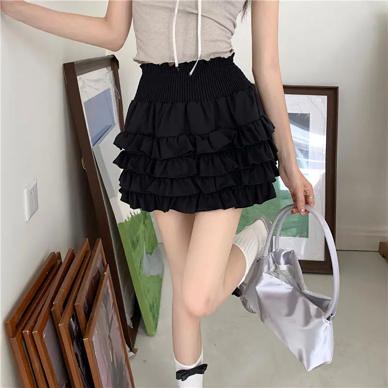 Ball Gown Mini Skirts Women High Waist Tiered Chic Pure Slim Summer College Popular Simple Sexy Dating Lolita Sweet Girlish OOTD