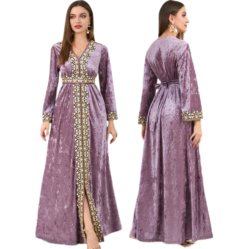 Luxury Women Velvet Abaya Embroidery Party Gown Middle East Clothing Muslim Islamic Dress Turkey Moroccan Arabic Vestidos