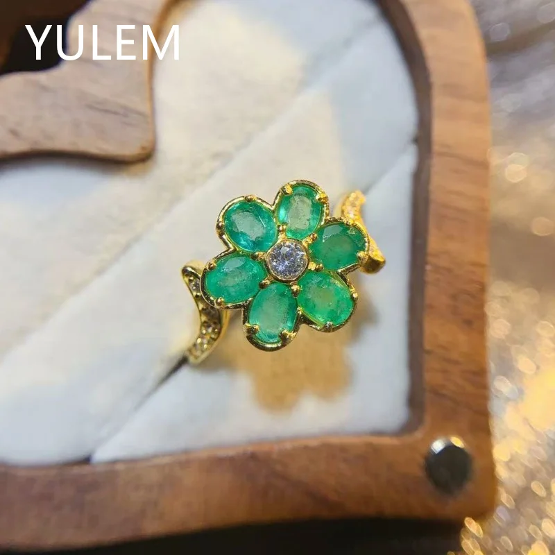 YULEM New Arrival Flower Design Natural Emerald 3x4mm Silver 925 for Women Daily Wear