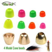 Vtwins-Cuentas de cabeza de cono de latón fluorescente de hundimiento rápido, cuentas de cobre, serpentinas, sanguijuela de pececillo, tubo de pez cebo, Material para atar moscas
