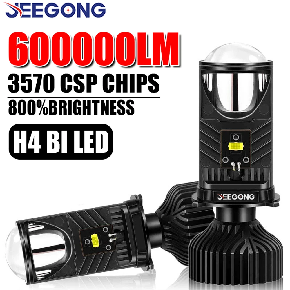Farol de LED H4 com Lente 600000LM 6000K Super Brilhante, Farol de LED CANBUS com Luz Alta e Baixa para Moto e Carro, Projetor Duplo 12V