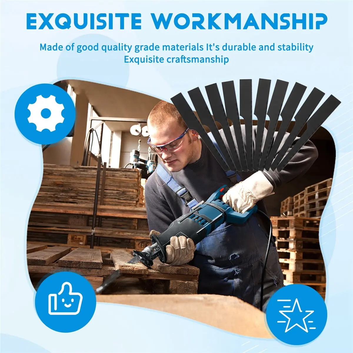 A38M 10Pcs 32T Reciprocating Air Saw Blades Pneumatic Tool for Wood Fiberglass Plastic Metal Saw Blade Wood Saw Blade