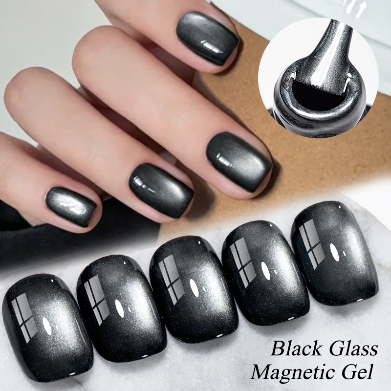 Mtssii 7ML Gatto di vetro nero Gel magnetico Scintillante Glitter Gel Smalto per unghie Gel UV semipermanente Smalto per unghie invernali