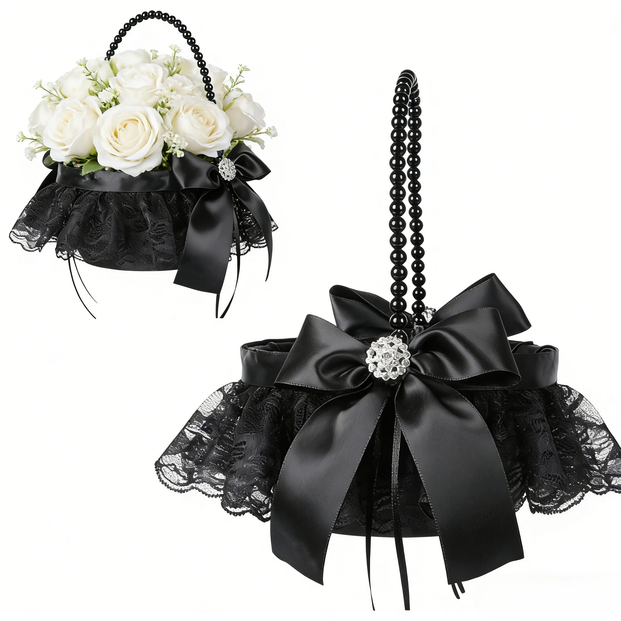 2 Pcs Wedding Black Flower Basket Girl  Western Flower Basket for Anniversary, Bridesmaids and Flower Girls