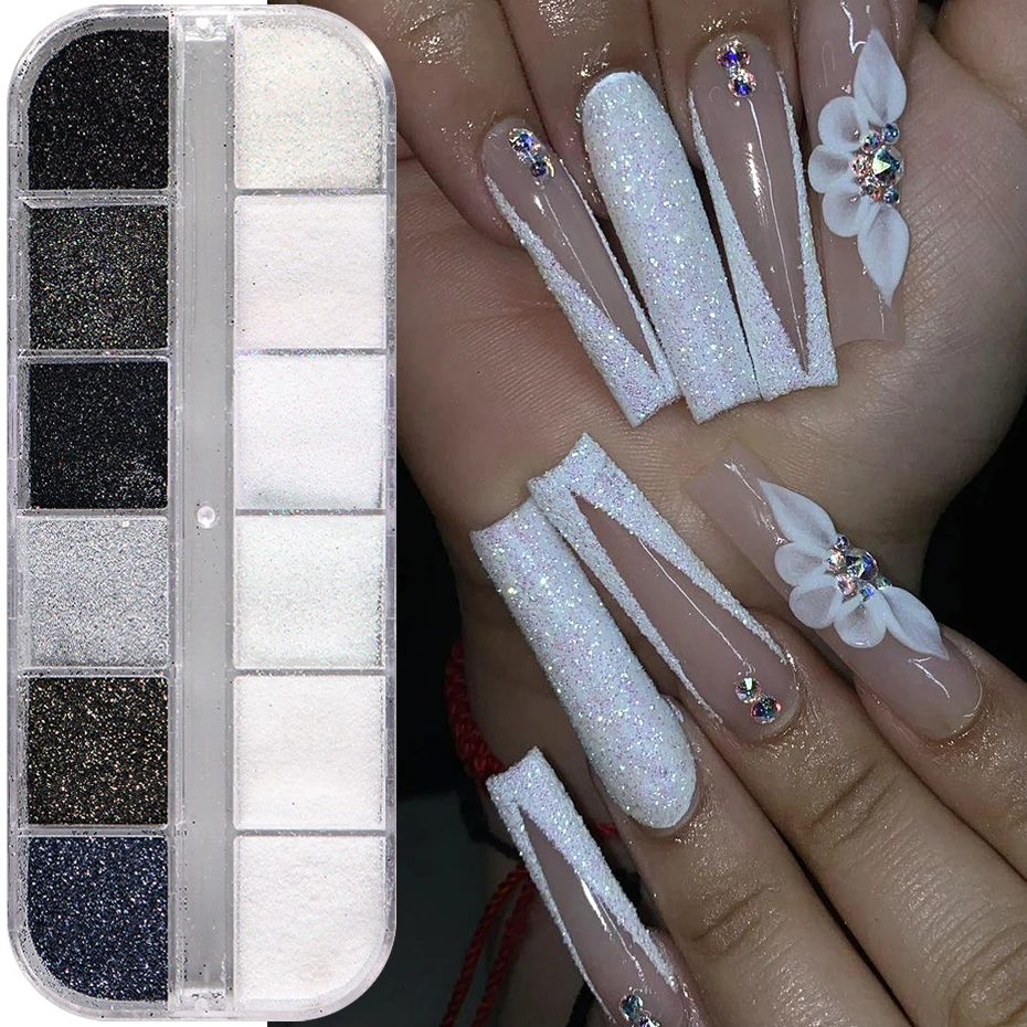 블랙 골든 브라운 네일 아트 글리터 파우더 무지개 빛깔의 화이트 파인 크롬 플레이크 더스트 가을 겨울 스파클 네일 장식 액세서리