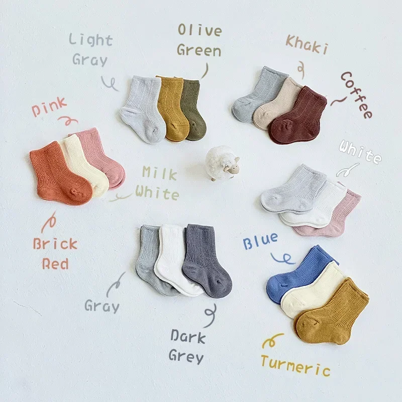 1 Pairs Baby Girl Boy Socks Toddler Cotton Baby Winter Clothes Accessories Pure Color Combed Cotton Baby Kids Socks for Autumn