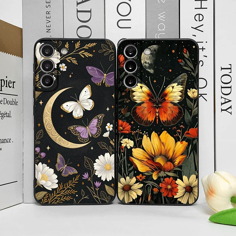 Funda de teléfono estética Luna mariposa flor para Motorola Moto Edge 50 Fusion 40 30 Neo G34 G24 E14 G75 G85 G54 funda suave esmerilada
