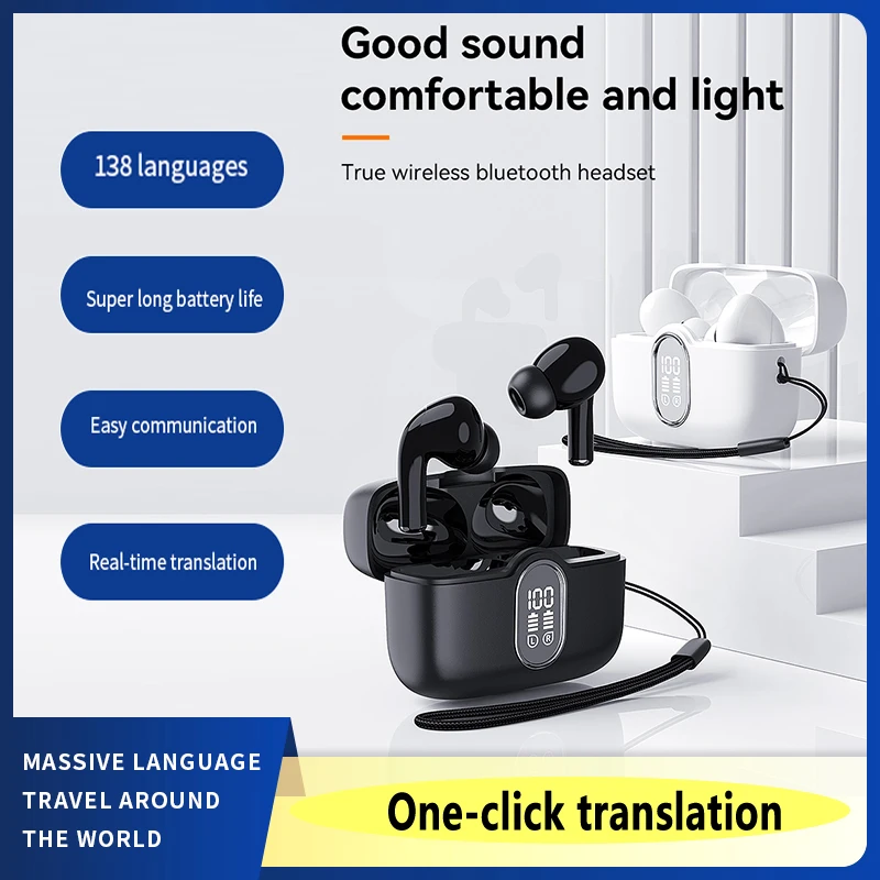 Wirele Bluetooth Translation Headset Chinese and English Translation Online Offline Translation Study Abroad Translation Headset