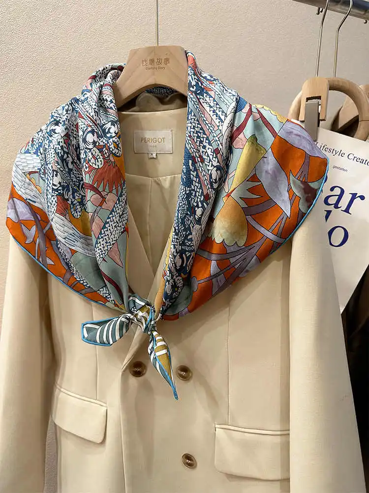 Silk Twill Scarf 90cm Spring Square Shawls Hand Rollerd Bandanas Bag Accessories Head Hair Bag Belt Decoration Valentine Day