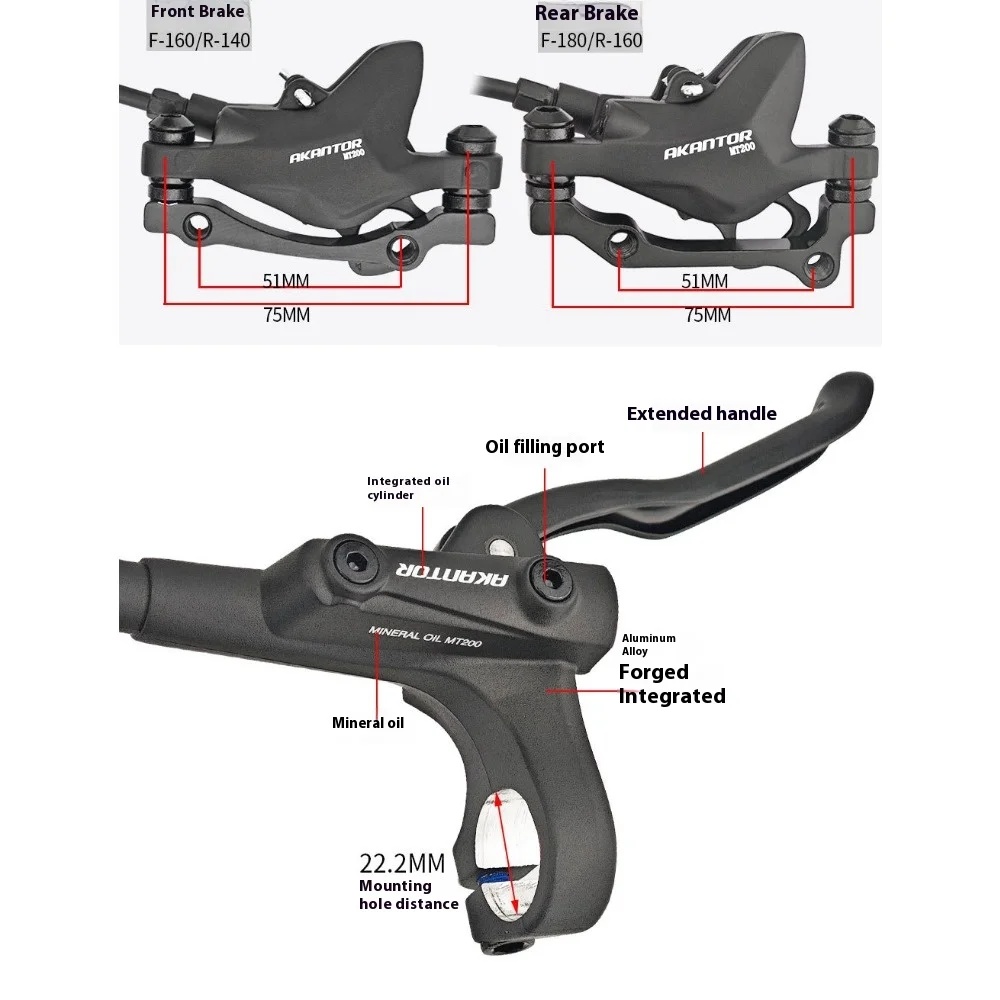 

MT200 2-piston Hydraulic Brake Hydraulic Disc Brake Set Double Piston Brake Left Rear Right Front Bike Disc Brakes Parts