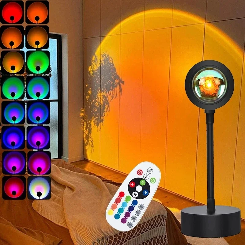 

Led Sunset Projector Night Light 16 Colors Changing Rainbow Sun Aura Led Atmosphere Projection Lamp Background Wall Decoration
