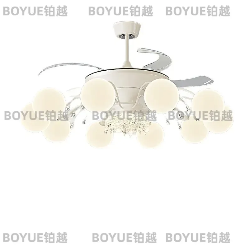 Modern Cream Ceiling Fan Light for Living Room Dining Area Simple Design Indoor Air Cooling Lamp Fixture Home Decor Lighting
