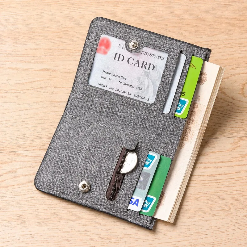 Men Vertical Canvas Wallet Multi Card Slots Simple Student Stylish Horizontal Billfold Youth Foldable Ultra Slim Cash Holder