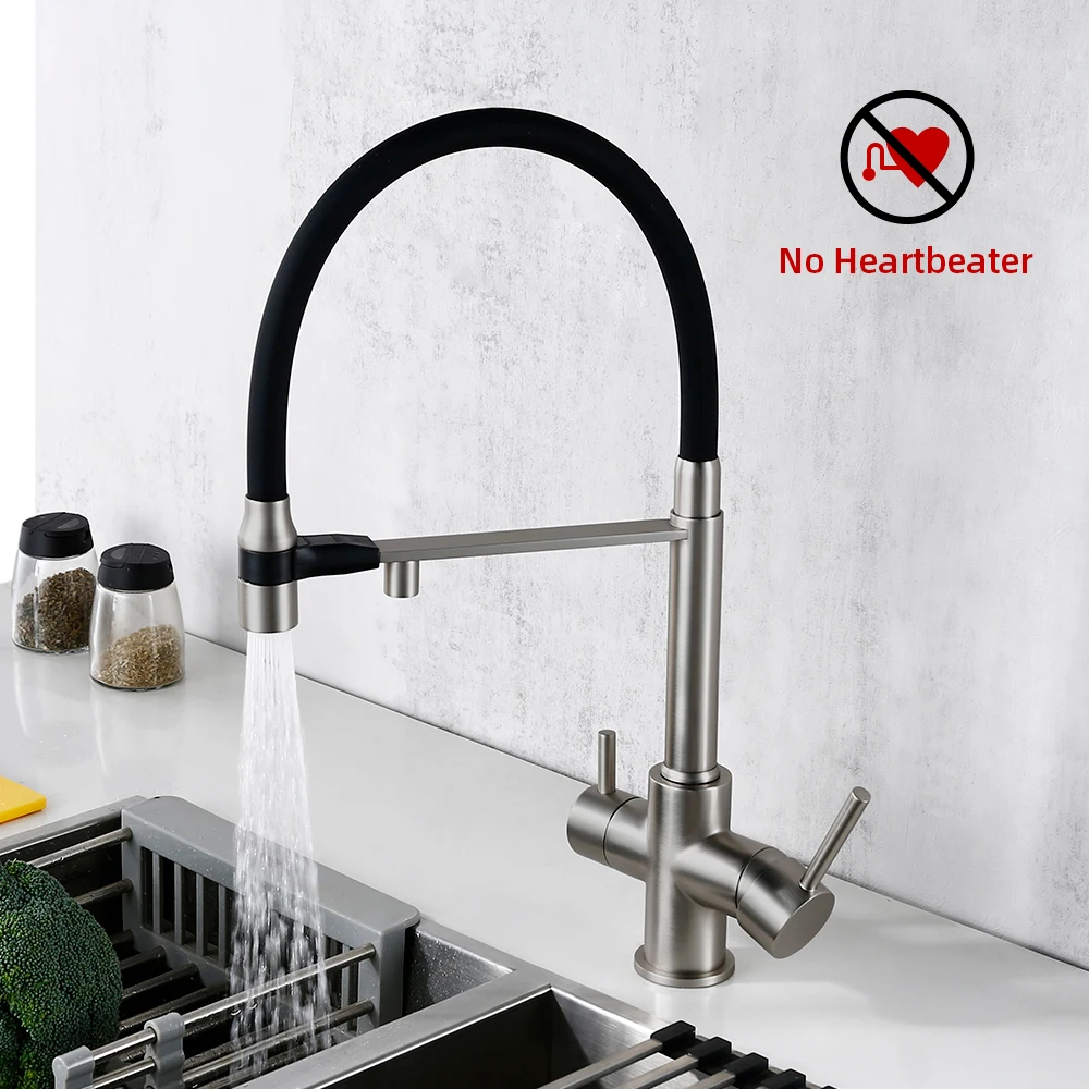 Bateria kuchenna w kolorze satyna nikiel wyciągnąć podwójny uchwyt kran kuchenny matowy chrom mikser kuchenny mosiądz pojedynczy otwór 3 sposoby kran do zlewu