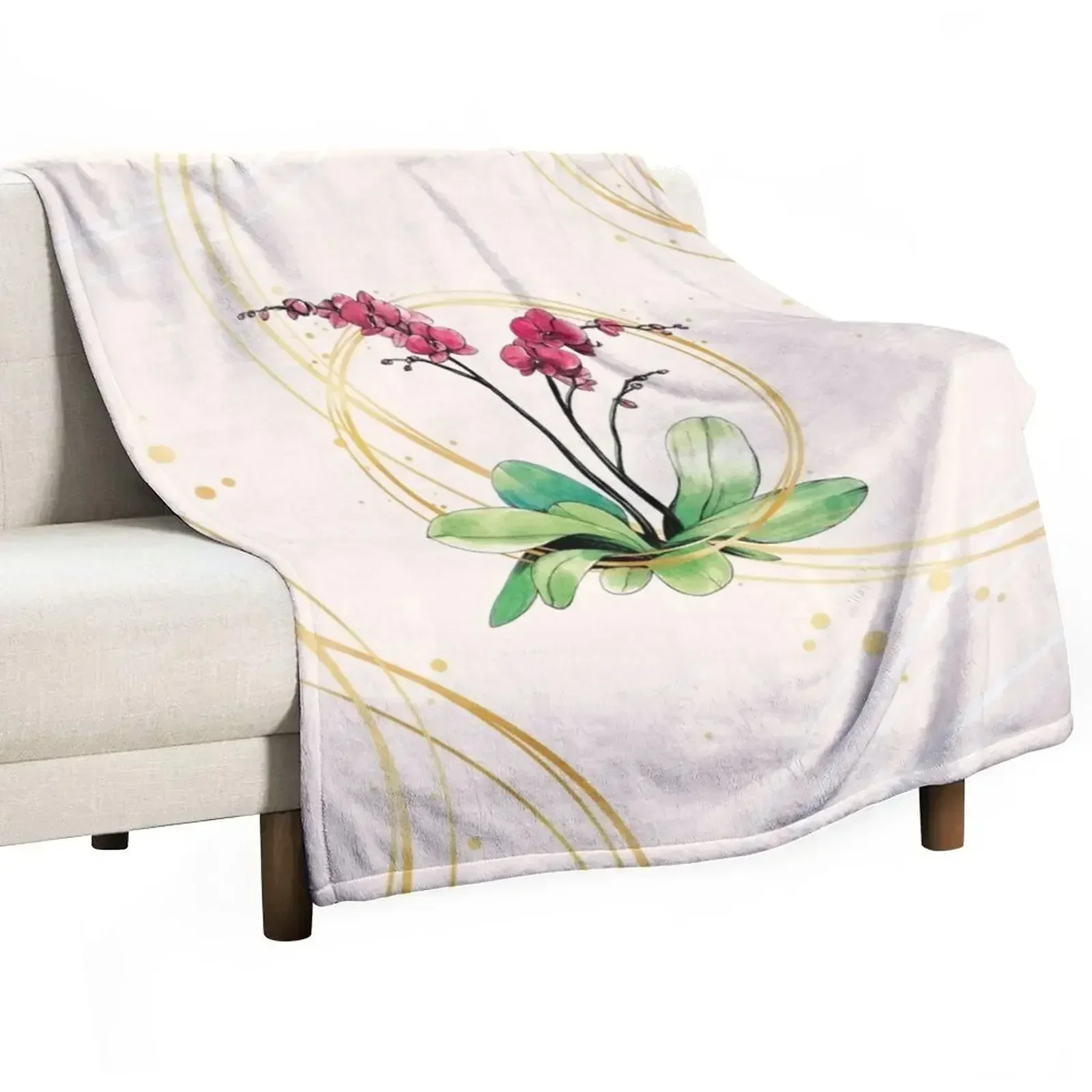 

Orchid surrounded by golden hoops Throw Blanket Soft Plush Plaid Bed linens Blankets