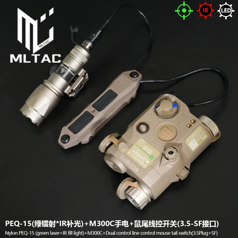 Tactical Airsoft PEQ15 Green Red Laser IR Laser/IR Light Indicator SF M300C Flashlight with Dual Control Pressure Switch