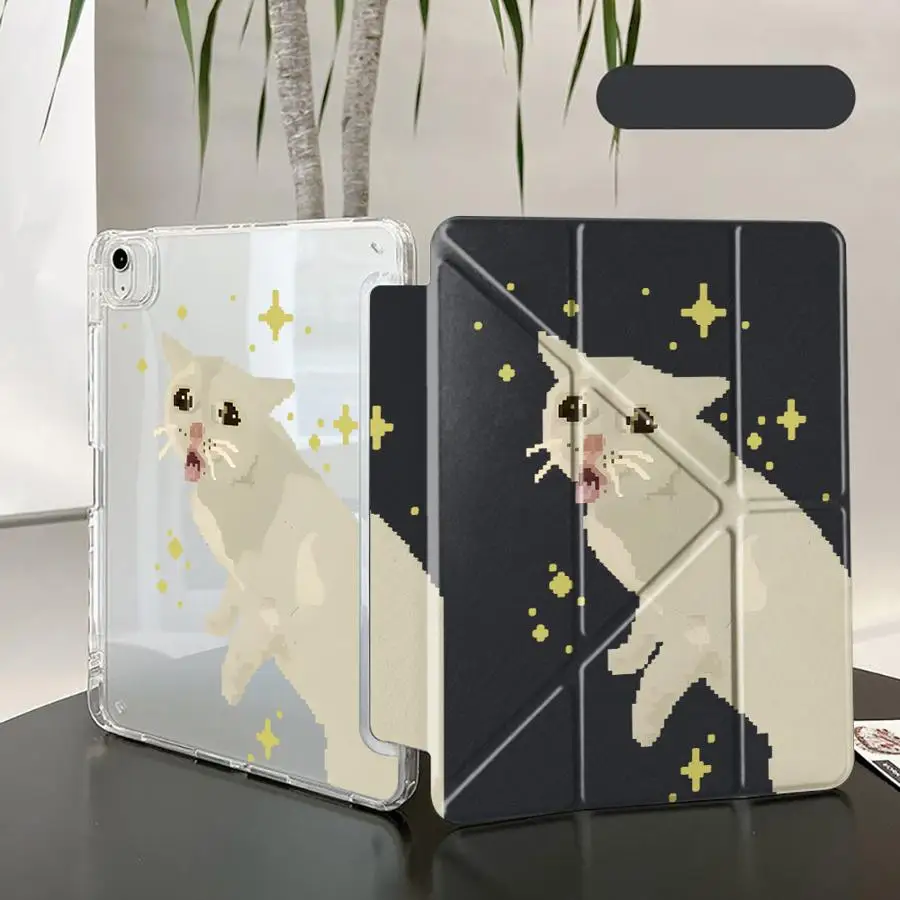 

Tablet Case For iPad Mini 6 7 Pro 11th 10th 9th 8th 7th 12.9inch Pro 2025 Air 4 5 M3 M2 1 2 M4 11inch Y-Fold Holder Cover Cat