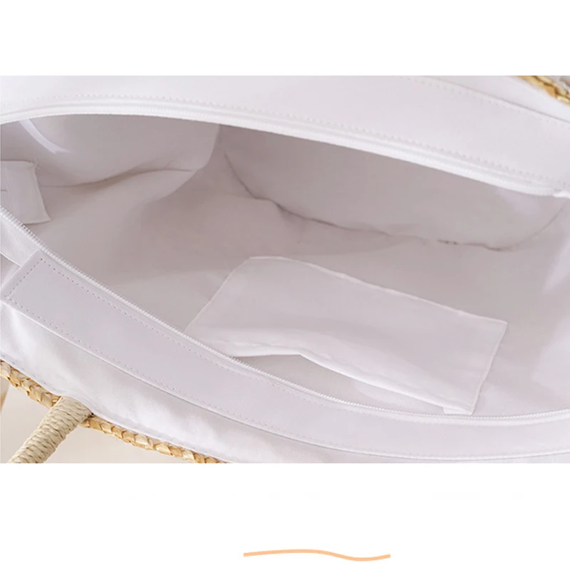 Women Fashion Handbag Tassel Casual Straw Bag Beach Rattan Large Capacity Totes Fringed Bow Tie Woven Zipper Shoulder Travel Bag