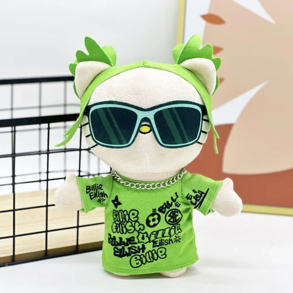 New Hello Kitty Billie Eilish Green Sunglasses Fashion Boy Plush Doll Figure Stuffed Toys Cute Kids Boys Girls Christmas Gift