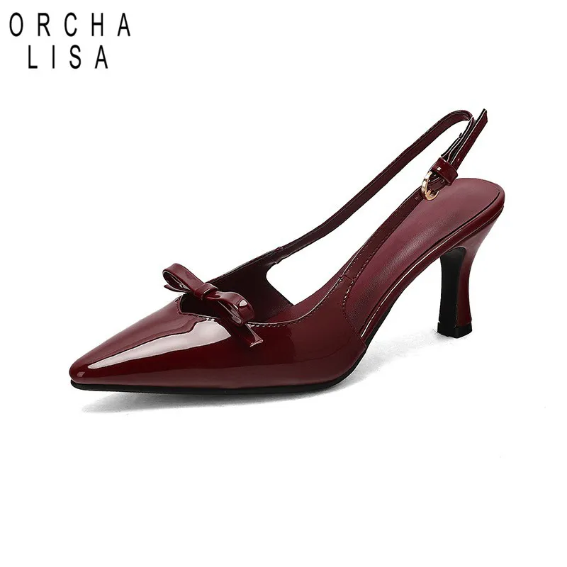 

Туфли женские ORCHA LISA, остроносые, на шпильке 5 см, с пряжкой сзади и бантом, из лакированной кожи, элегантные, большие размеры 41, 42, 43, US12, черные