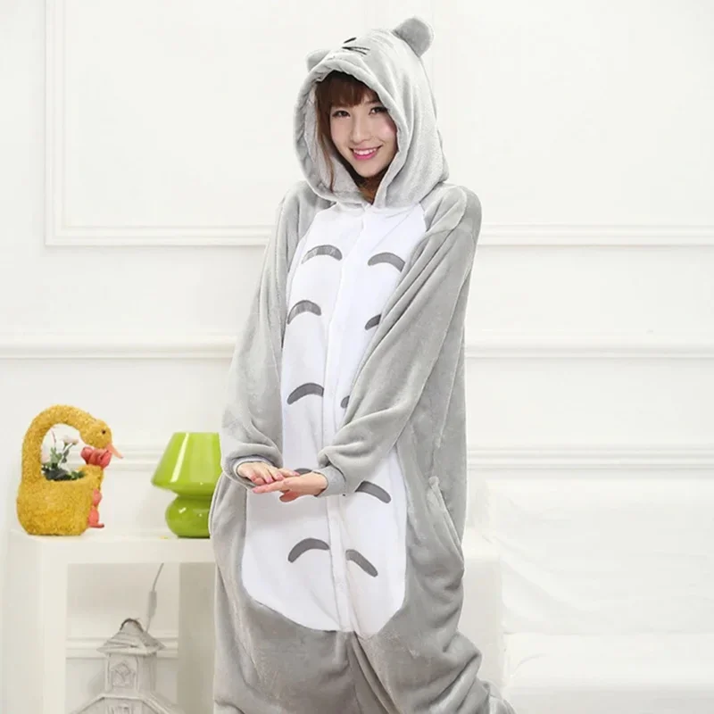 Adults Animal Kigurumi Totoro Pajamas Sets Sleepwear Cosplay Zipper Onesie Hooded Women Men Winter Unisex Cartoon Pajamas