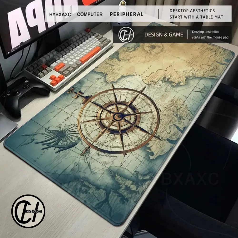 HYBXAXC Retro Navigation Map Art HD Mouse Pad Gamer Mousepad Large Mouse Mat Natural Rubber Desk Rug PC Desk Mat Design Mousepad