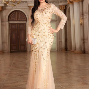 JINZUO-Vestidos De Noite De Manga Completa Com Apliques De Renda, Vestido De Sereia Tamanho Grande, O-Gola, Vestido De Festa Longo, 2024 10 principais vendas vestido longo de festa bordado - №4