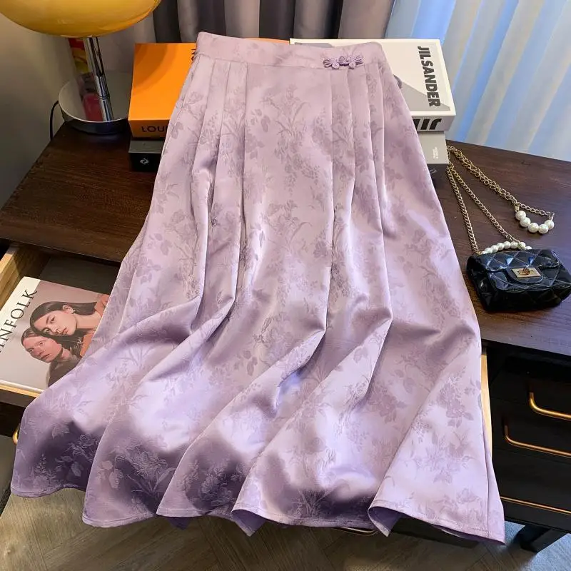 

Новая жаккардовая фиолетовая юбка в китайском стиле с конским лицом для женщин, весенне-осенний дизайн, утягивающая утягивающая юбка трапециевидной формы с высокой талией