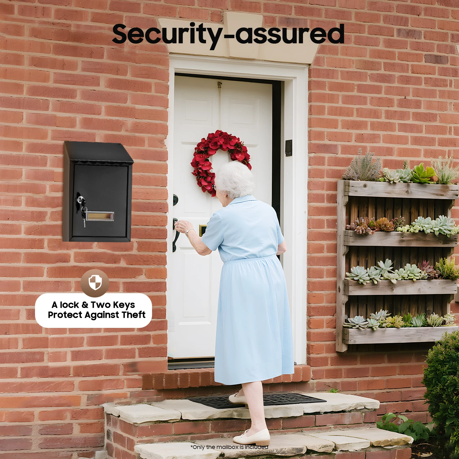 

Wall-Mount Mailbox,30cm Mail Letter Box Clear Observation Window Silencing Pad Iron with 2 Keys Black for Homes,Offices