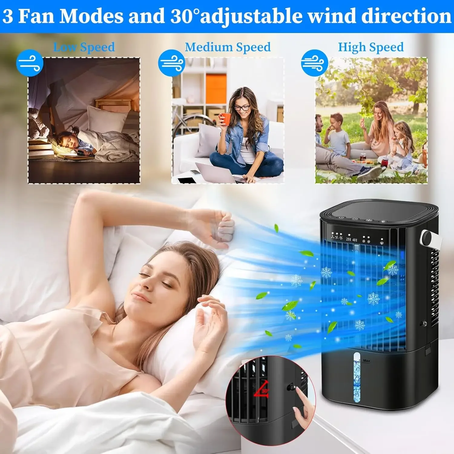 Enfriador de aire evaporativo mejorado, Mini aire acondicionado Personal con 3 velocidades de viento para enfriamiento mejorado, Unidad de CA portátil para H