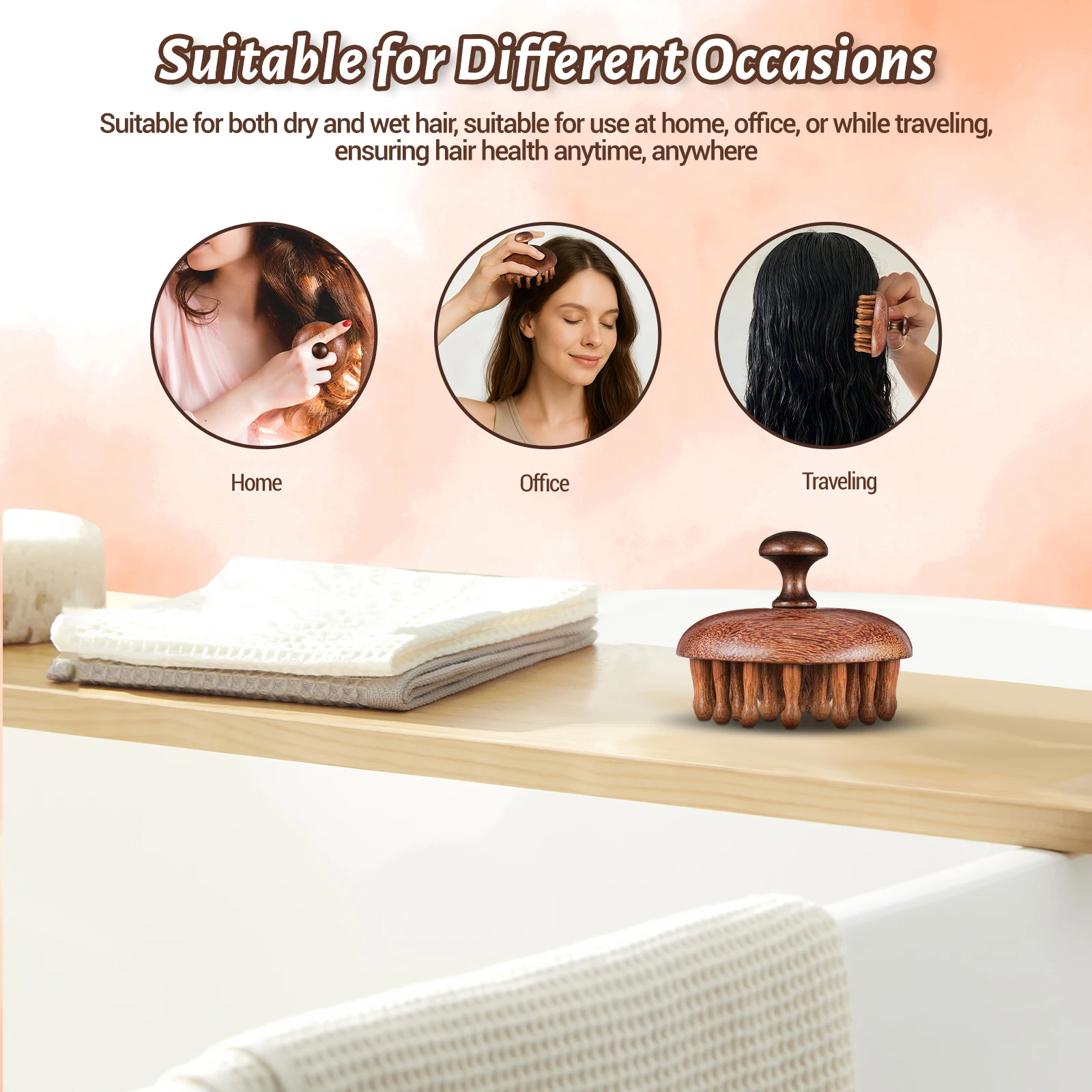 Wooden Scalp Massager Comb Wide Tooth Round Tip Bristles For Dry Wet Hair Gua Sha Shower Head Scrubber Brush Scalp Care