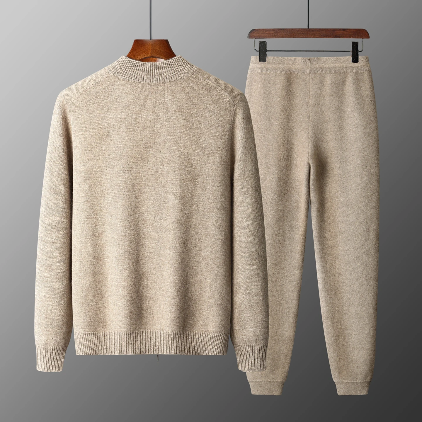 100% Merino Wool Trousers & Sweater Men Set Autumn Winter Thick Zipper Cardigan Jacket & Pencil Pants Wool Set 2 Pieces for Man