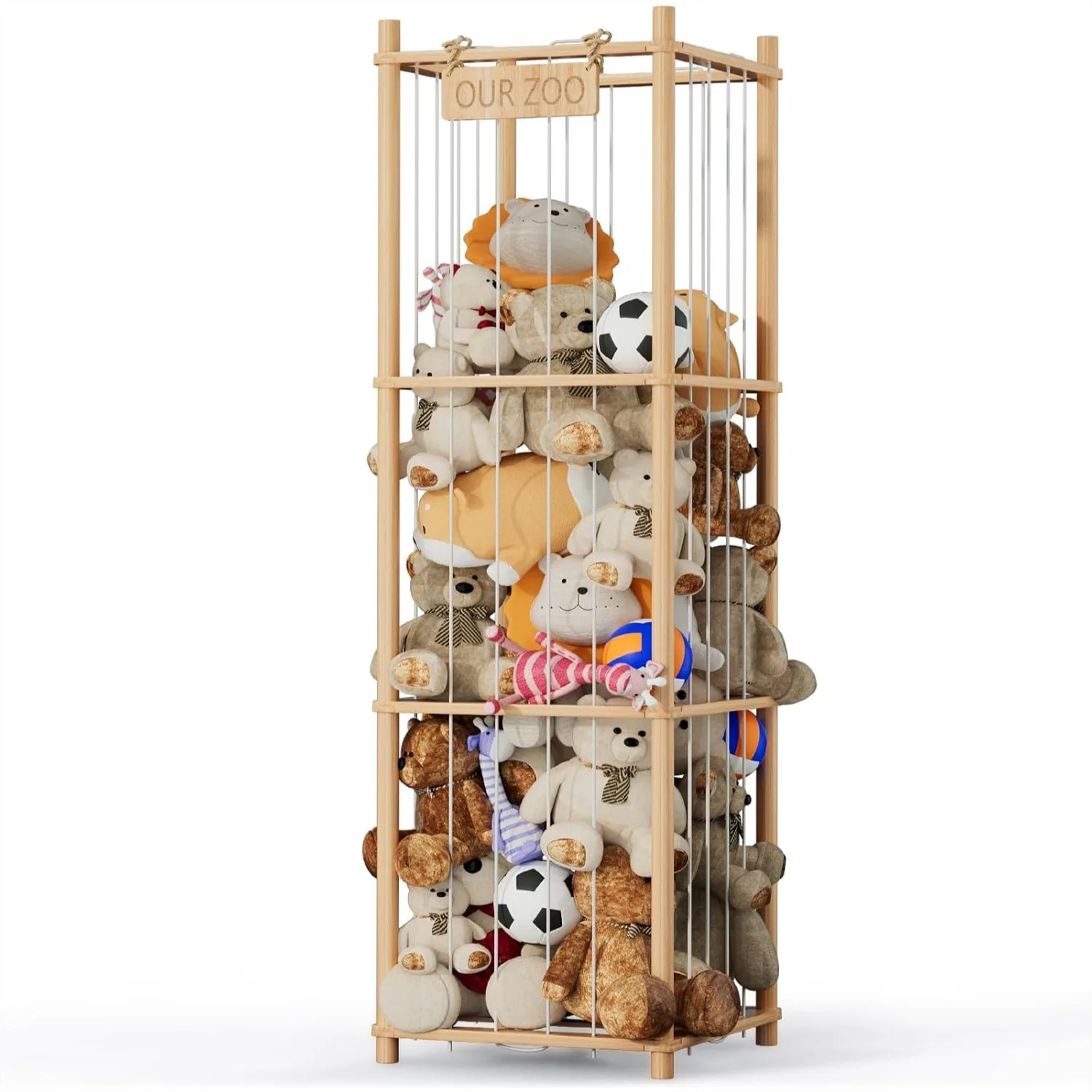 

Stuffed Animal Storage Organizer, Wood Plush Toy Cage for Playroom, 15.7" Wide, Natural