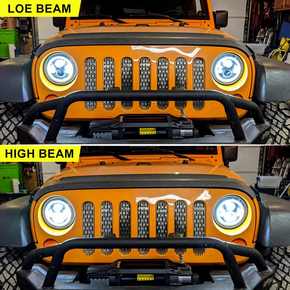 Accesorios para coche, faros Led redondos de 7 pulgadas para Lada 4x4 Urban Niva Jeep Wrangler JK TJ Hummer, conjunto de luces delanteras Led DRL