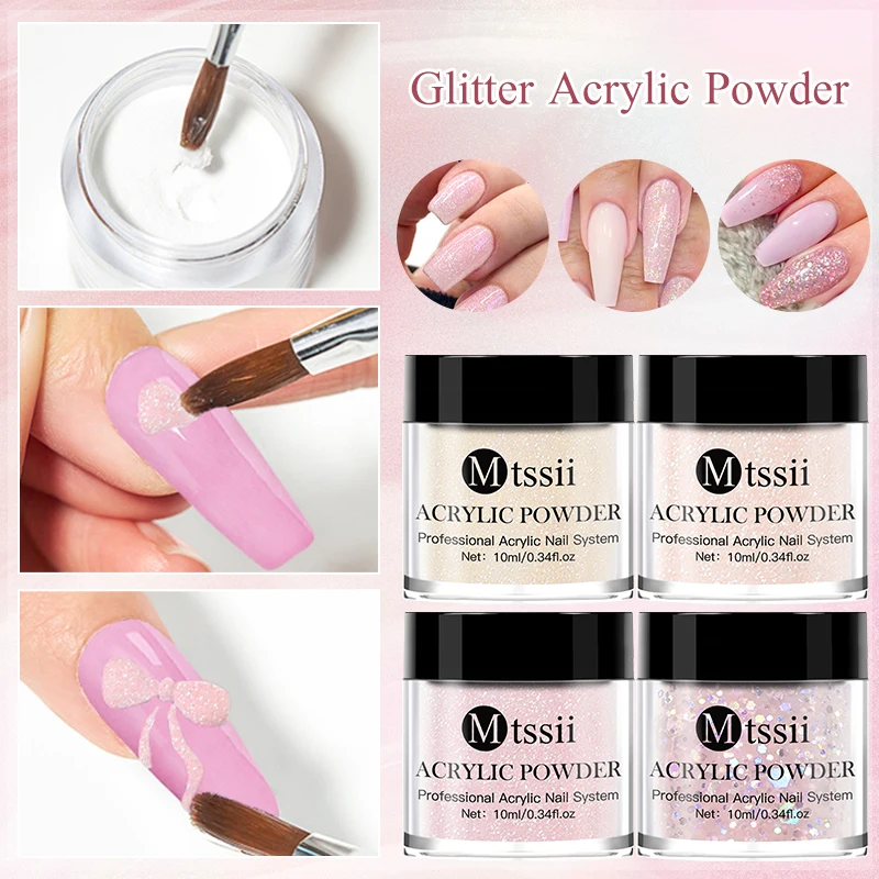 Mtssii Acrylic Powder Crystal Flower Carve Nails Extension Builder For Manicure Glitter Dipping Powder Liquid Tool Nail Supplies