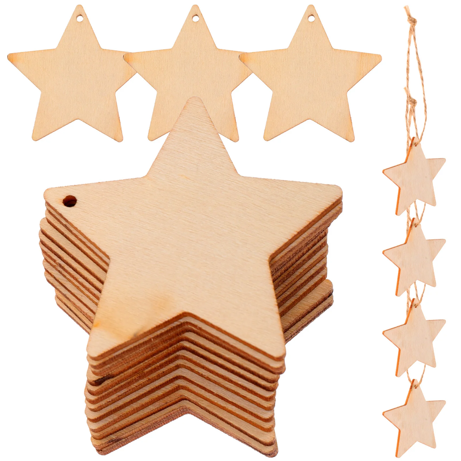 

50 set Wood Star Tags Unfinished Pentagram Cutouts Diy Craft Decor For Home Party Painting Natural Wooden Slices Blank Diy