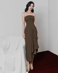 Customized High Quality Strapless Jersey Evening Dresses Temperament Zipper Back Pleats Vestido De Festa Vestido De No