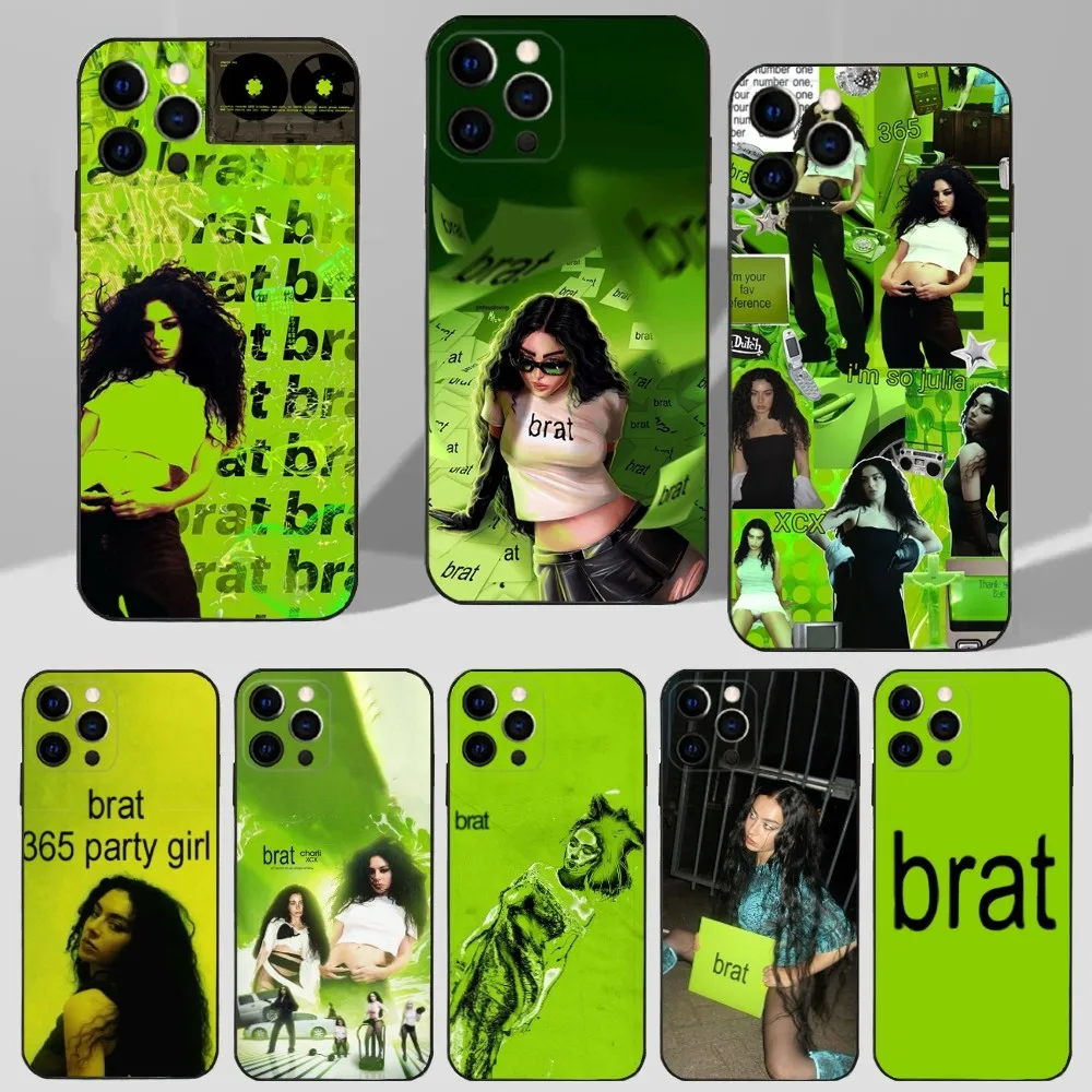 

Singer C-Charli XCX-BRAT Phone Case For iPhone 16,15,14,13,12,11 Plus,Pro Max,XS,X,XR,SE,Mini,8,7 Soft Silicone Black Cover