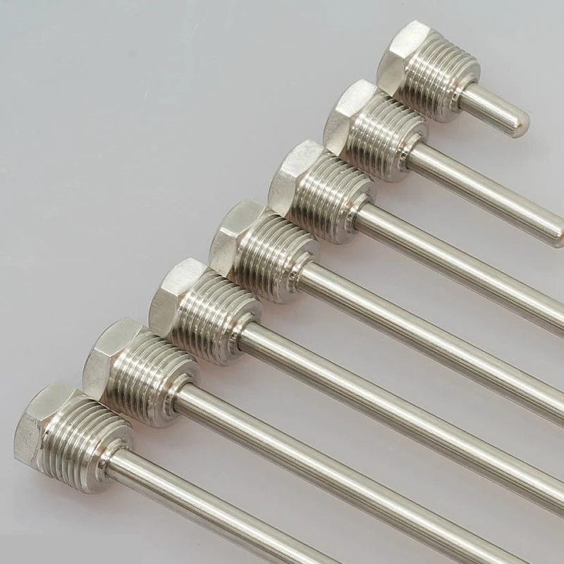 1/2 "(DN15) الفولاذ المقاوم للصدأ 304 مقاوم للماء مستشعر درجة الحرارة الشمسية 10 مللي متر القطر الخارجي 100 مللي متر ThermowellThread