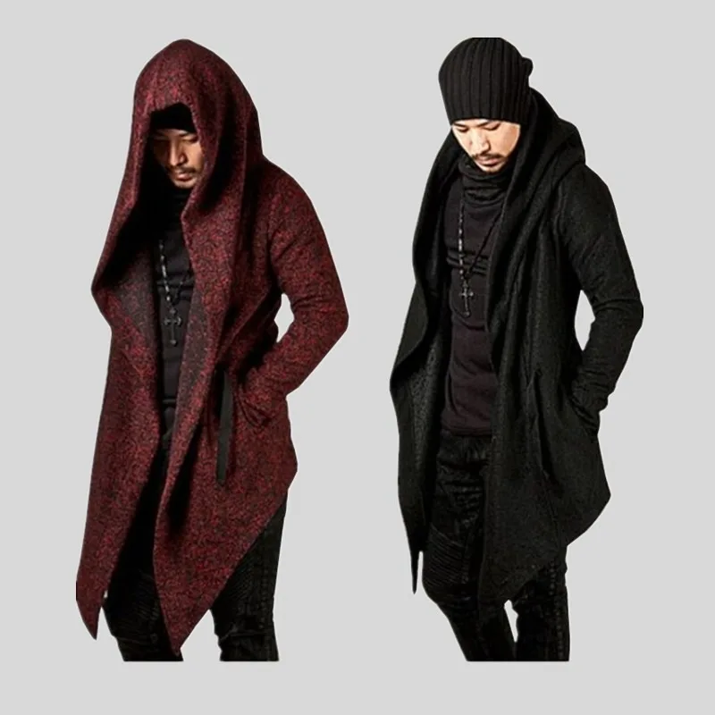 

Popular trench coat men's hooded irregular hem cardigan jacket