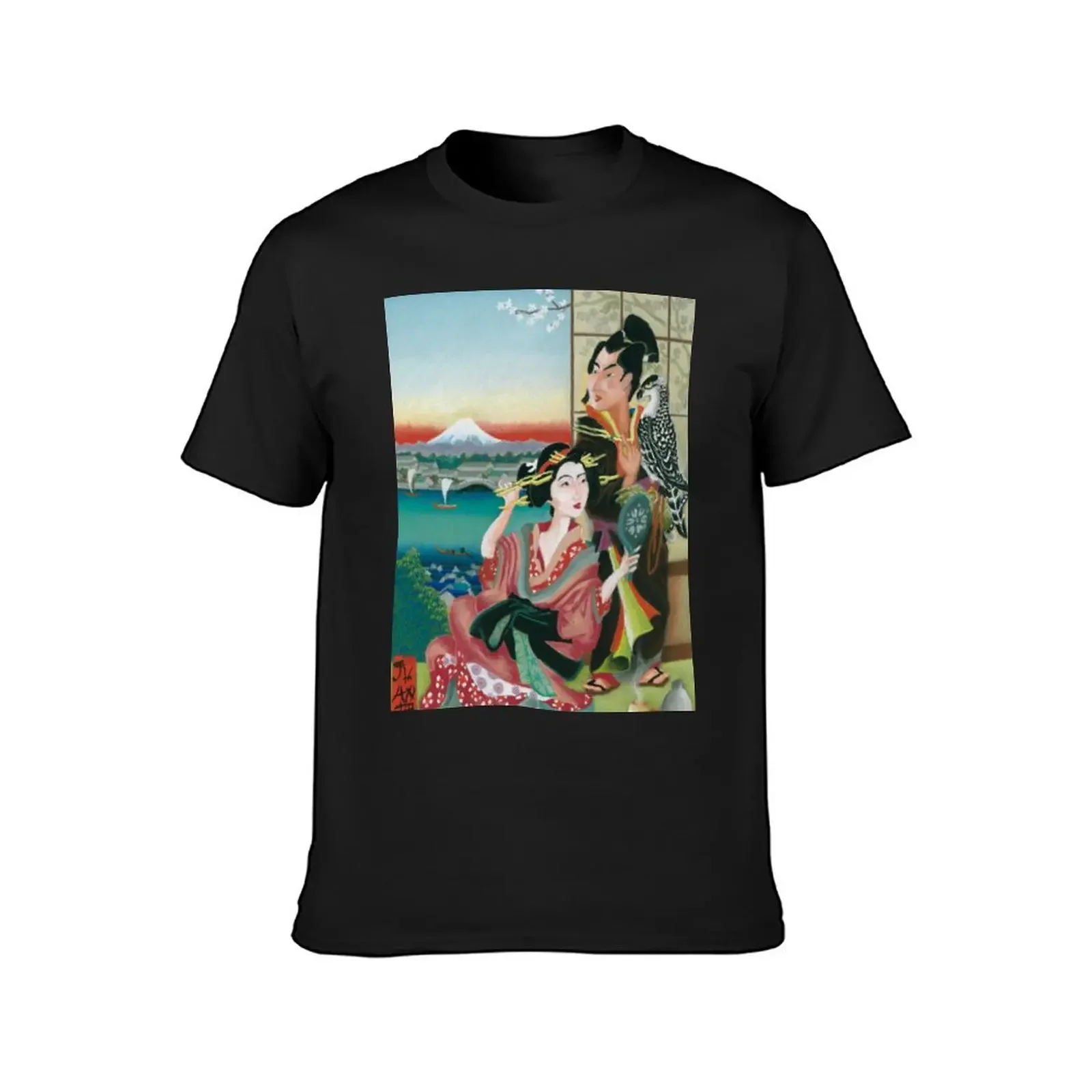 Japan print, pastel tribute to ukiyo-e T-Shirt vintage t shirts summer top mens clothing