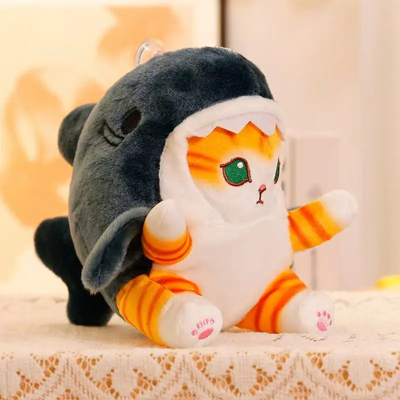 Tiburón de dibujos animados de 13cm transformado en gato, accesorios para bolso colgante de juguete de peluche, bolso colgante de llavero, colgante de coche, regalo para niños