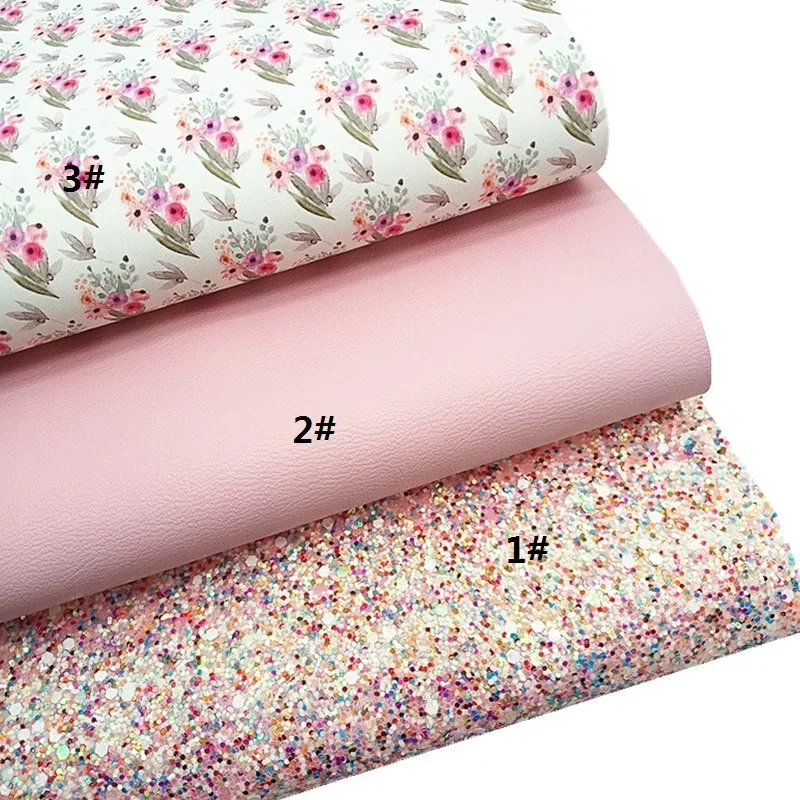 Mixed Colors Chunky Glitter Leather Sheets Flowers Easter Eggs Printed Synthetic Leather Fabric DIY Craft Sheets Mini Rolls W459